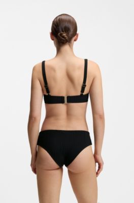 Pliss&eacute; bandeau bikini top with Double B monogram, Black
