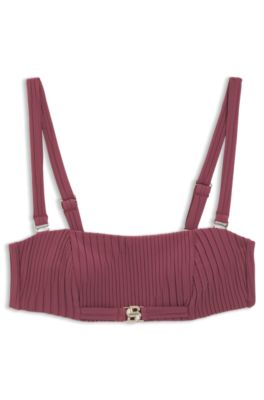 Pliss&eacute; bandeau bikini top with Double B monogram, Dark Red