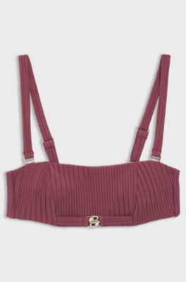 Pliss&eacute; bandeau bikini top with Double B monogram, Dark Red