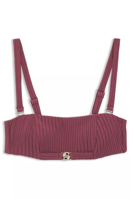 Top de bikini palabra de honor plisado con monograma Double B