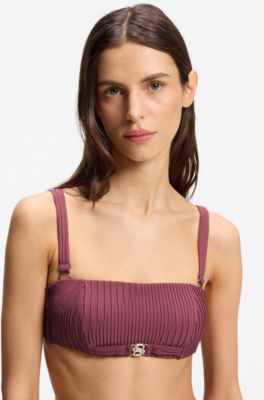 Pliss&eacute; bandeau bikini top with Double B monogram, Dark Red