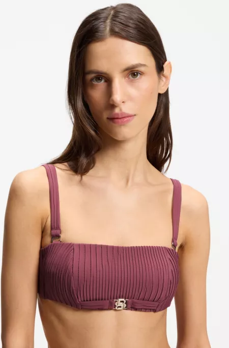 Top de bikini palabra de honor plisado con monograma Double B