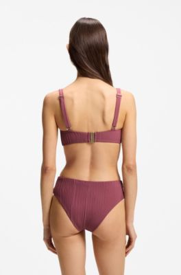 Pliss&eacute; bandeau bikini top with Double B monogram, Dark Red