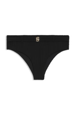 Pliss&eacute; bikini bottoms with Double B monogram, Black