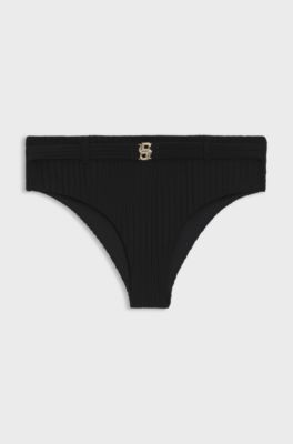 Braguita de bikini plisada y monograma Double&nbsp;B, Negro
