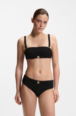 Bas de bikini pliss&eacute; avec double B, Noir