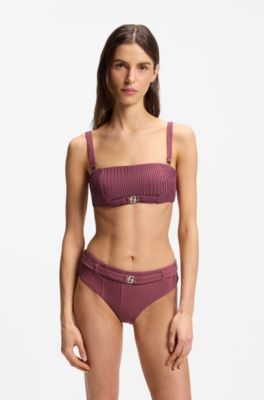 Pliss&eacute;-Bikinihose mit Double-B-Monogramm, Dunkelrot