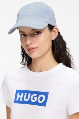 Cappellino in misto cotone con logo scomposto, Celeste