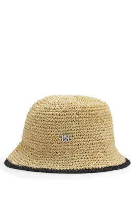 Raffia bucket hat with stacked logo 1