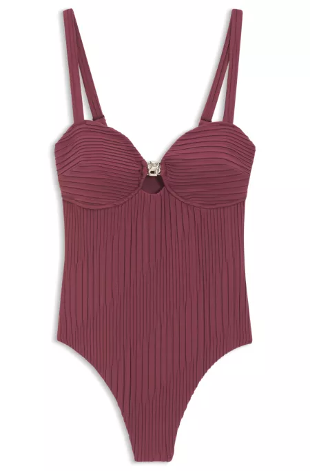 Bañador de tejido plisado con monograma Double B metalizado