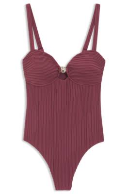 Pleated-fabric swimsuit with metallic Double B monogram