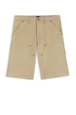 Regular-fit shorts in stretch-cotton canvas, Beige