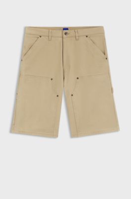 Regular-fit shorts in stretch-cotton canvas, Beige