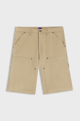 Regular-fit shorts in stretch-cotton canvas, Beige