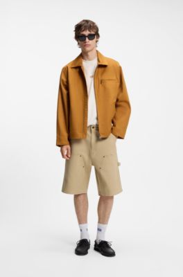 Bermuda regular fit in cotone elasticizzato canvas, Beige