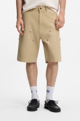 Regular-Fit Shorts aus Stretch-Baumwoll-Canvas, Beige