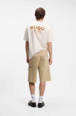 Bermuda regular fit in cotone elasticizzato canvas, Beige