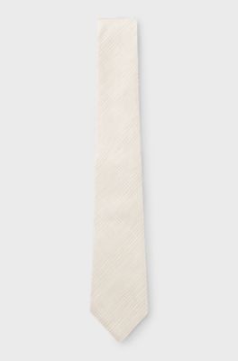 Checked tie in Italian-made linen and silk, Beige