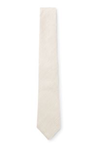 Checked tie in Italian-made linen and silk, Beige