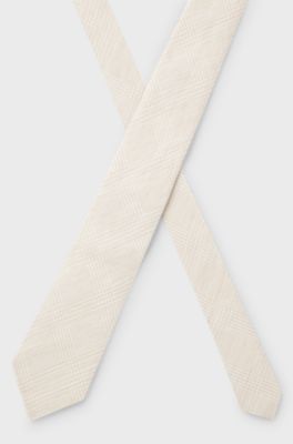 Checked tie in Italian-made linen and silk, Beige