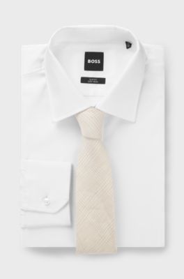 Krawatte aus in Italien hergestelltem Leinen und Seide mit Karomuster, Beige