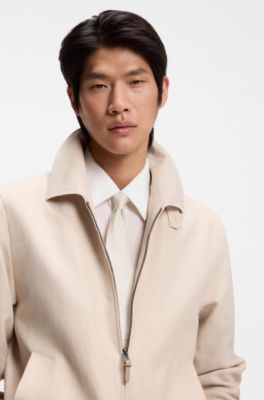 Checked tie in Italian-made linen and silk, Beige