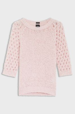 Maglione in misto cotone con maniche traforate, Rosa chiaro
