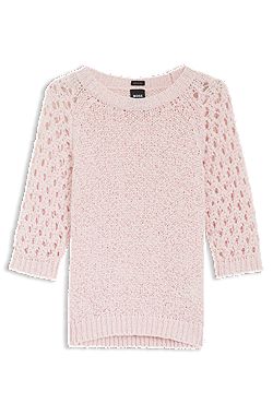 Cotton-blend sweater with open-knit sleeves
