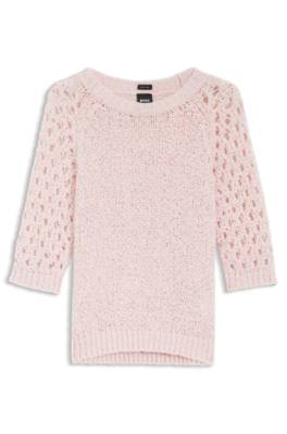 Cotton-blend sweater with open-knit sleeves 1