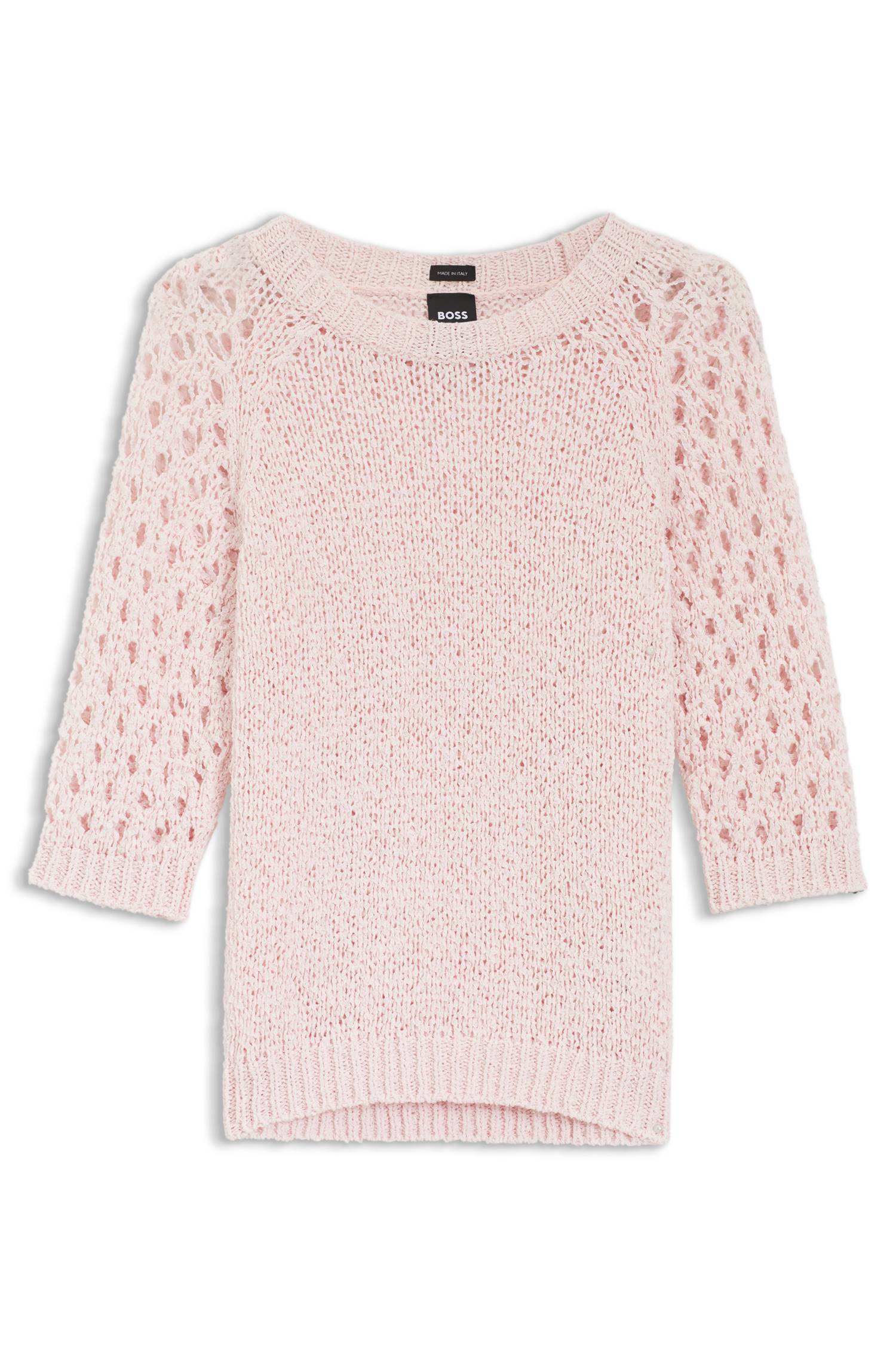 Boss Cotton-blend sweater with open-knit sleeves stickade tröjor dam – bild 4