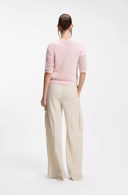 Cotton-blend sweater with open-knit sleeves
