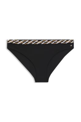 Bikini bottoms with braided signature-stripe waistband, Black