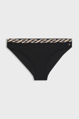 Bikini bottoms with braided signature-stripe waistband, Black