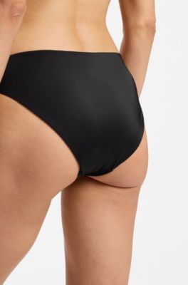 Bikinibroekje met gevlochten tailleband met kenmerkende strepen, Zwart