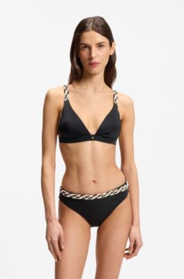 Bas de bikini avec taille tress&eacute;e &agrave; rayures embl&eacute;matiques, Noir