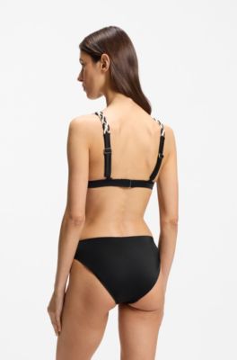 Slip per bikini con elastico in vita intrecciato a righe tipico del marchio, Nero