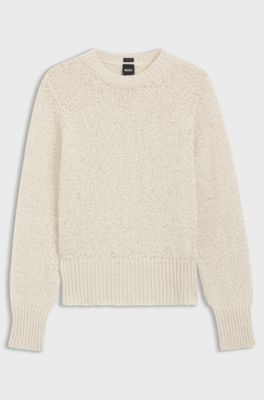 Pull en coton m&eacute;lang&eacute; avec structure en maille, Beige clair