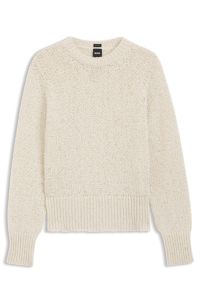 Cotton-blend sweater with structured knit, Light Beige