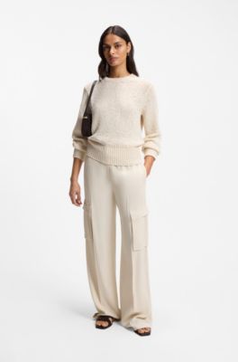 Pull en coton m&eacute;lang&eacute; avec structure en maille, Beige clair