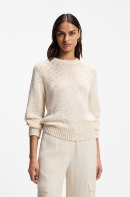 Pullover aus Baumwoll-Mix mit strukturierter Strickstruktur, Hellbeige