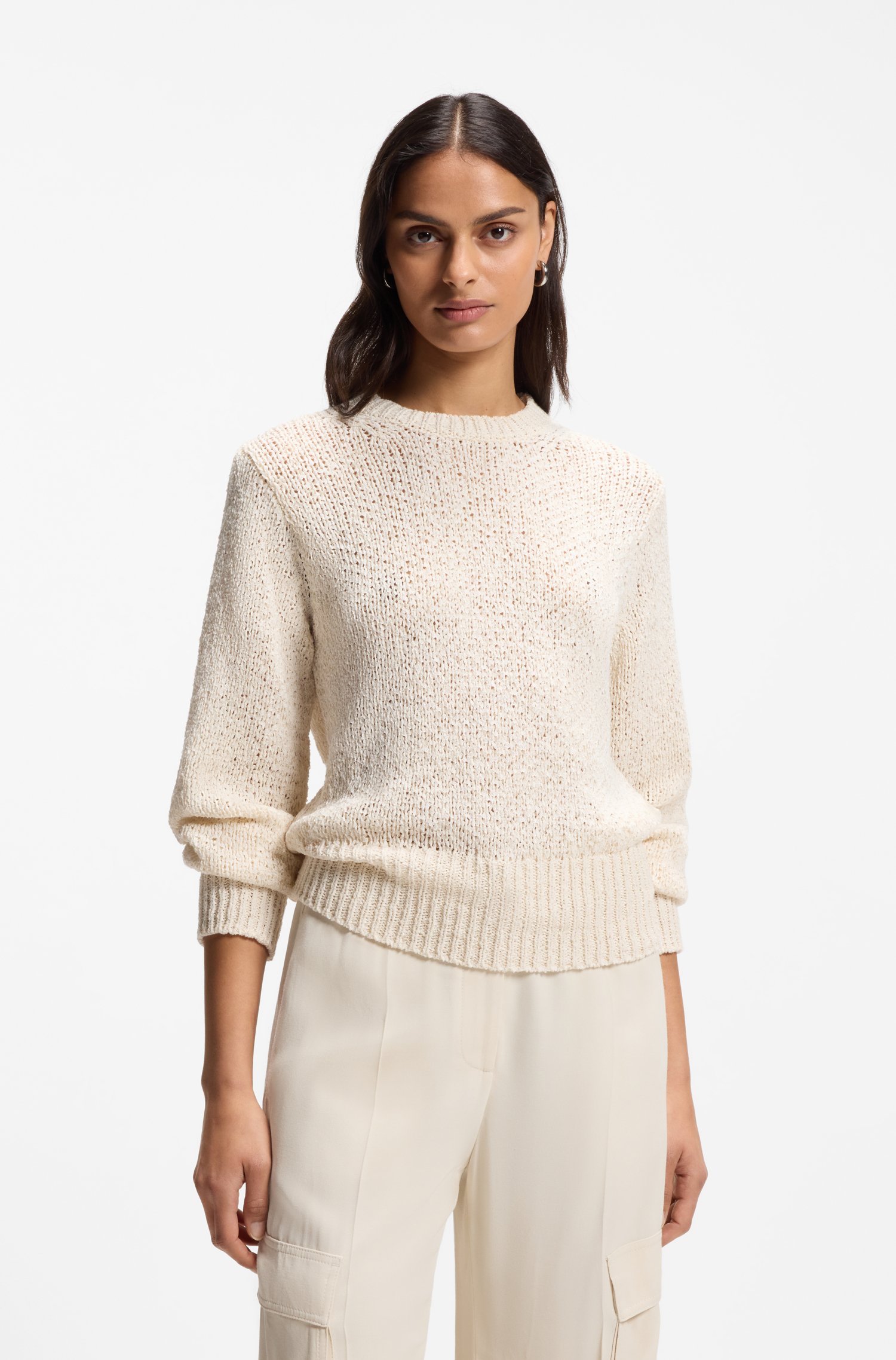 Boss Cotton-blend sweater with structured knit stickade tröjor dam