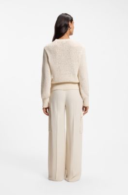 Pull en coton m&eacute;lang&eacute; avec structure en maille, Beige clair