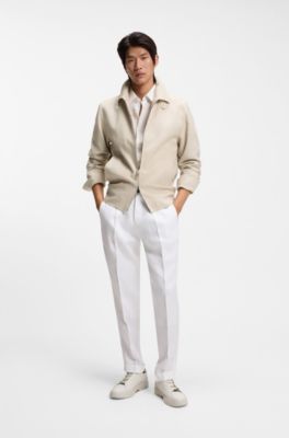 Slim-fit jacket in linen, Light Beige