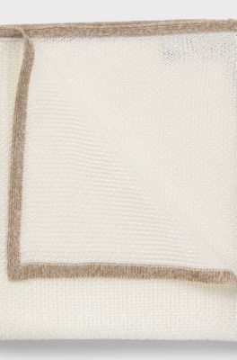 Silk pocket square with jacquard structure, White