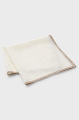 Silk pocket square with jacquard structure, White