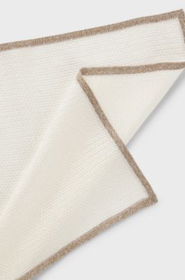 Silk pocket square with jacquard structure, White