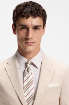 Silk pocket square with jacquard structure, White