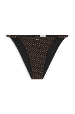 Bikini bottoms with monogram jacquard, Black Patterned