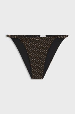 Bikini bottoms with monogram jacquard, Black Patterned