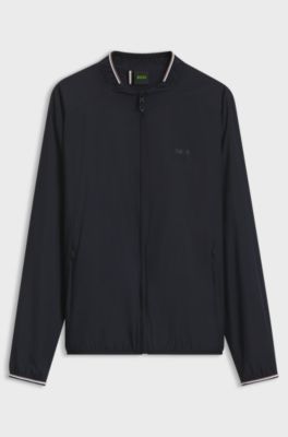 Zipped jacket in water-repellent fabric with logo details, Dark Blue
